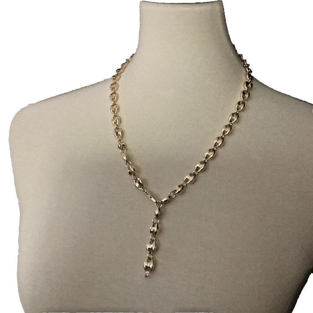 18k Yellow Gold Plated Puffed Anchor Mariner Marina Chain Necklace 8mm 24" NWOT - Picture 3 of 5